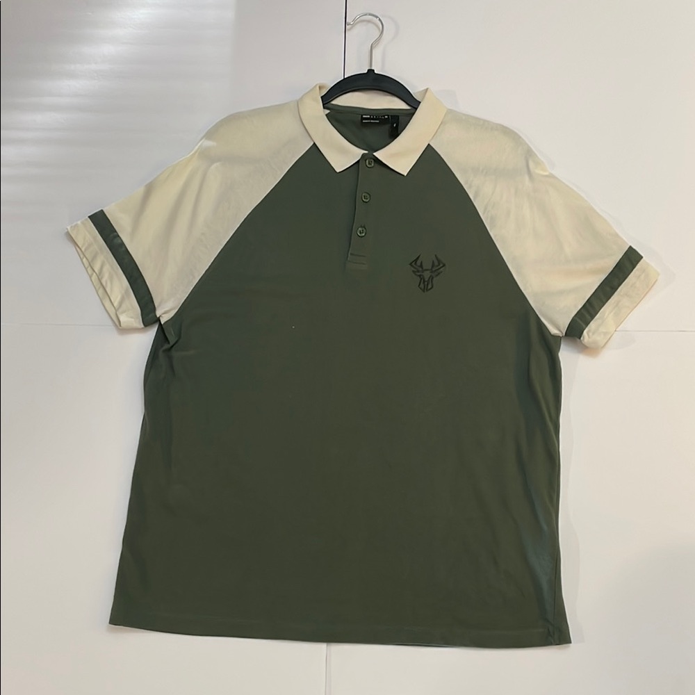 ASOS Green and Cream Polo Shirt with Raglan Design